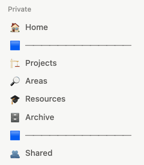 Notion folder structure for Second Brain PARA method